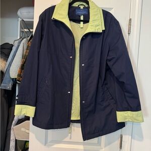Mackintosh New England navy and green coat